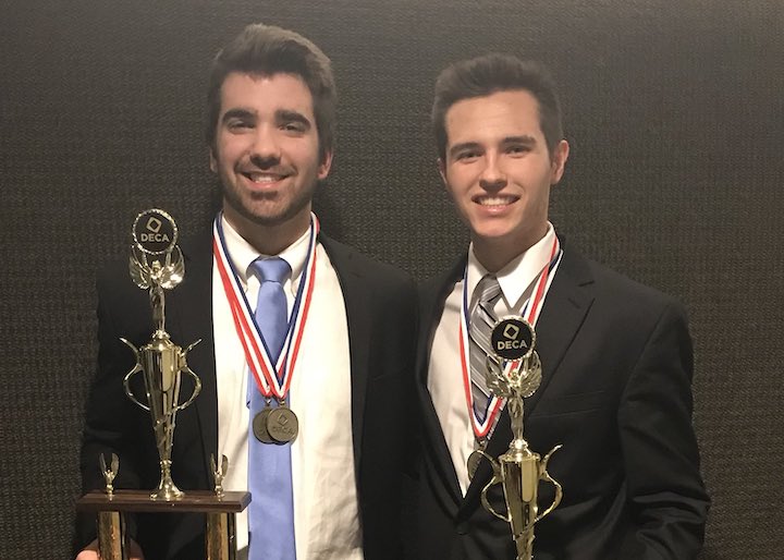 Picture with my business partner and friend from Chanhassen High School after learning of our qualitifaction for the national DECA competition