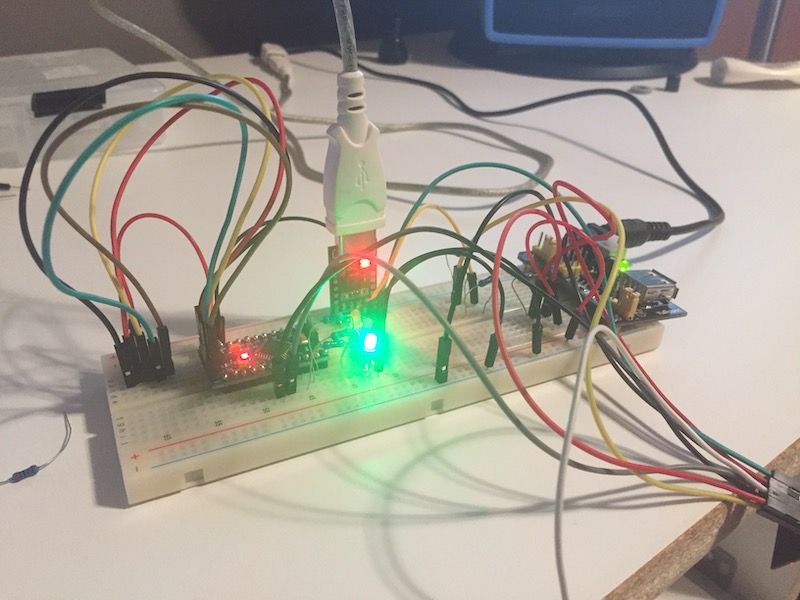 Photo of a circuit-based ultrasonic car distance sensor
