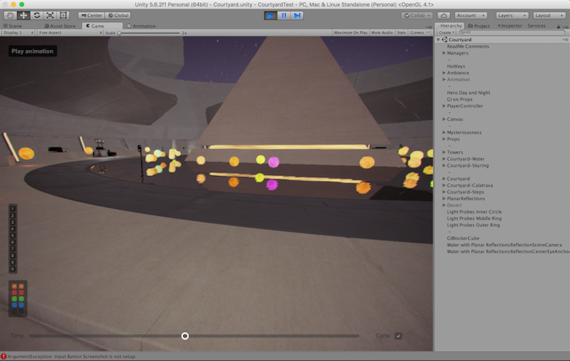 Screenshot of the Unity program displaying a virtual environment work-in-progress